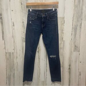 Mother Looker Ankle Fray- Partner in Crime Dark Wash Raw Hem Skinny Jean size 24